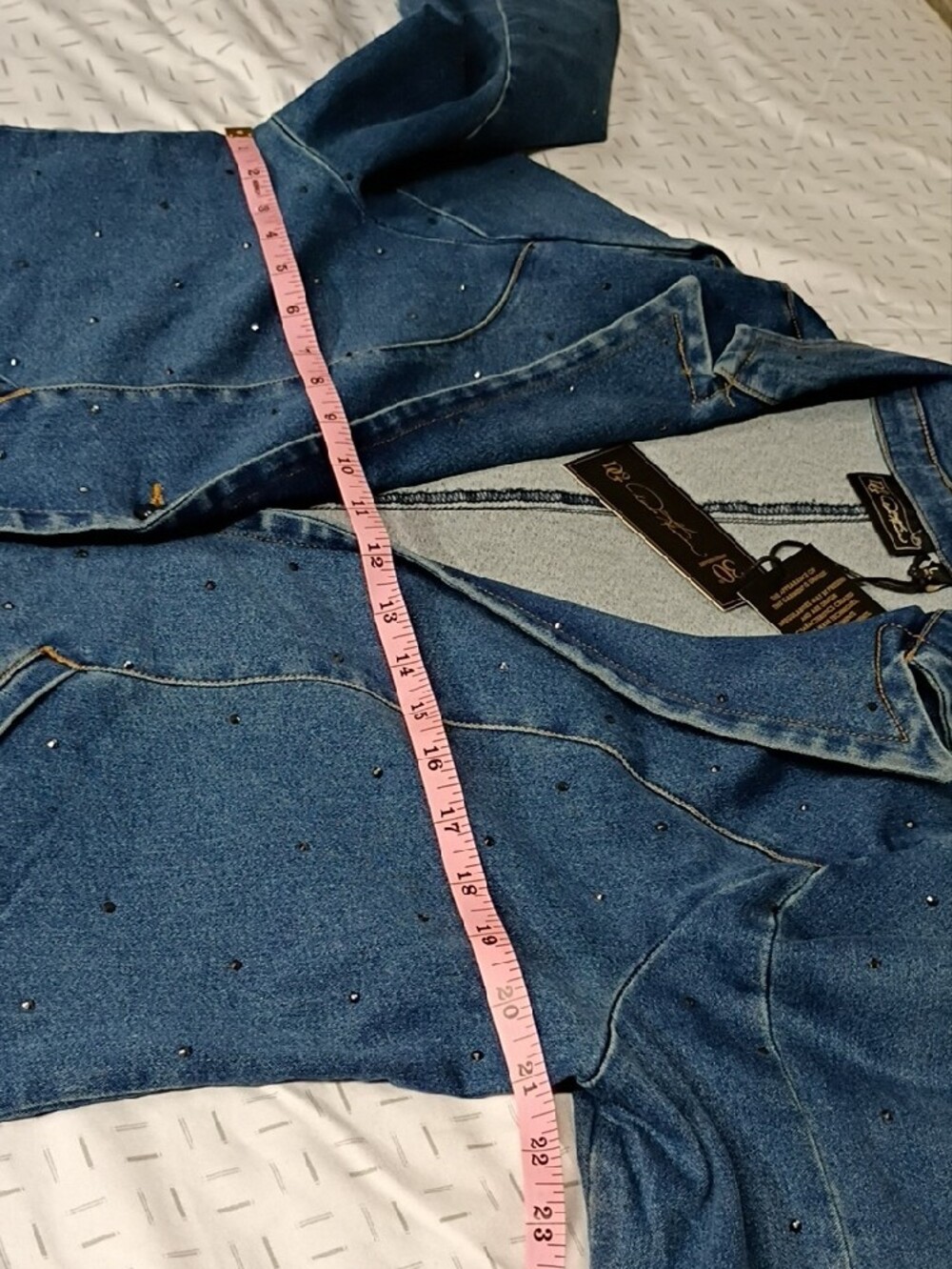 Nwt DG2 By Diane Gilman Tailored Denim Jacket/Blazer With Rhinestone Size L - Picture 9 of 11